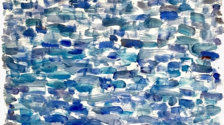 Océanique - Acrylique sur papier - Format 46x33cm - Thème du Bleu - Florence Fleming - Artiste peintre contemporaine